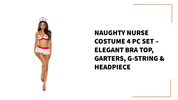 Naughty Nurse Costume 4 Pc Set &ndash; Elegant Bra Top, Garters, G-String &amp; Headpiece by@Outfy