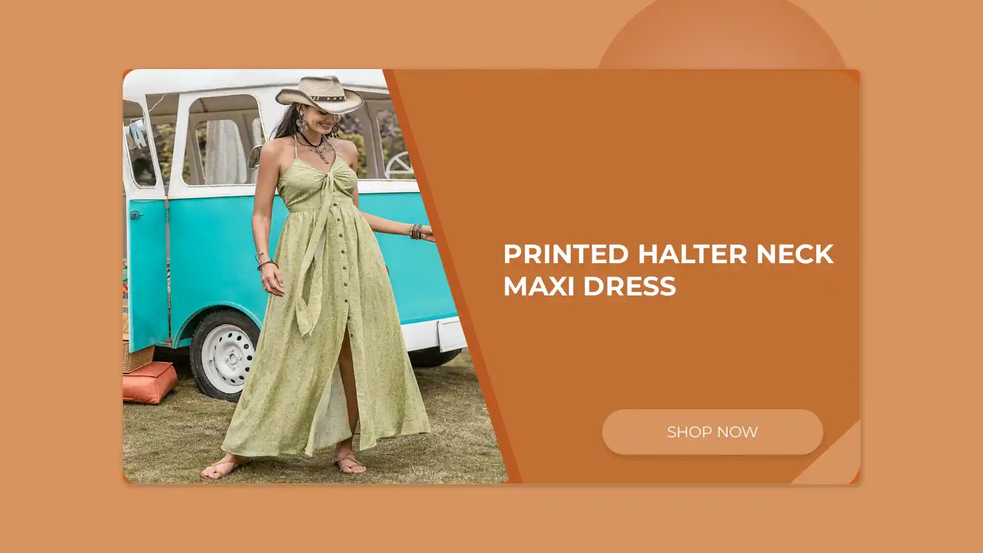 Printed Halter Neck Maxi Dress by@Outfy