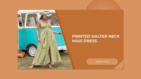 Printed Halter Neck Maxi Dress by@Outfy