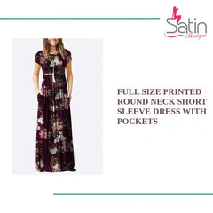 Full Size Printed Round Neck Short Sleeve Dress with Pockets by@Outfy