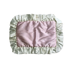 Luxury Petal Pink Pillow Sham - Exquisite lingerie satin mini pillow sham with vanilla pearls ruffle, measuring 14x9 inches, perfect for elegant bedding decor.
