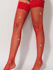 Thigh High Rhinestone Fishnet Stockings - Stockings