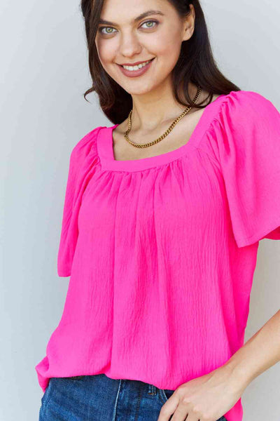 Ninexis Keep Me Close Square Neck Short Sleeve Blouse in Fuchsia-Trendsi-SatinBoutique