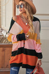 Waffle Knit Striped Open Front Cardigan Trendsi