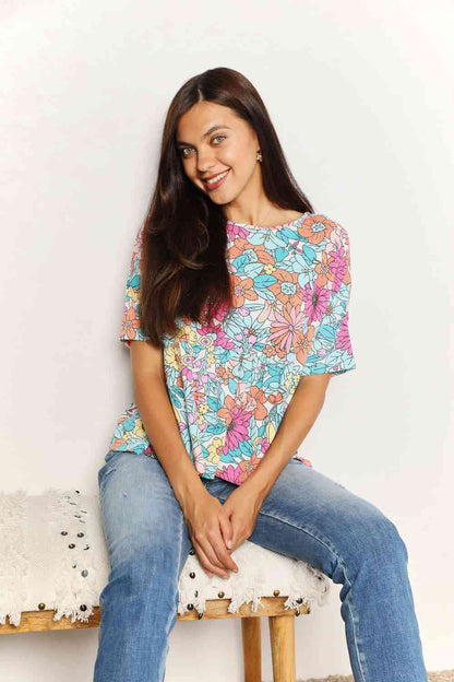 Double Take Floral Round Neck Babydoll Top-Trendsi-SatinBoutique