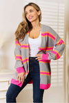 Woven Right Ribbed Long Sleeve Cardigan-Trendsi-Charcoal-S-SatinBoutique