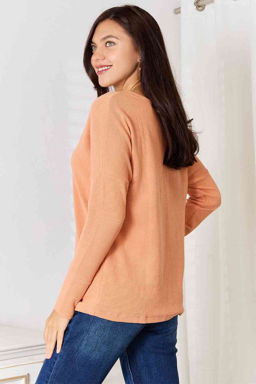 Basic Bae Half Button Long Sleeve Top-Trendsi-Pumpkin-S-SatinBoutique