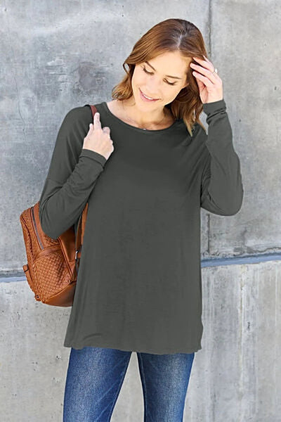 Basic Bae Dropped Shoulder Tee - Full Size Round Neck T-Shirt in Soft Rayon Blend Trendsi