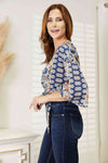 Double Take Tie Hem V-Neck Three-Quarter Sleeve Blouse-Trendsi-SatinBoutique