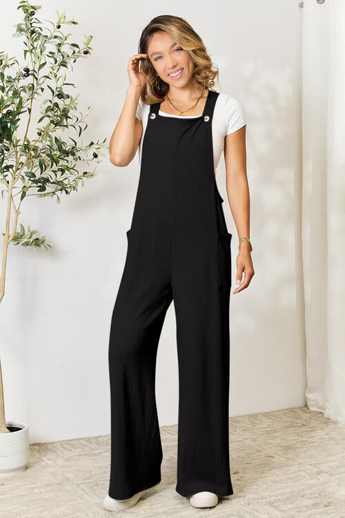 Double Take Full Size Wide Strap Overall with Pockets