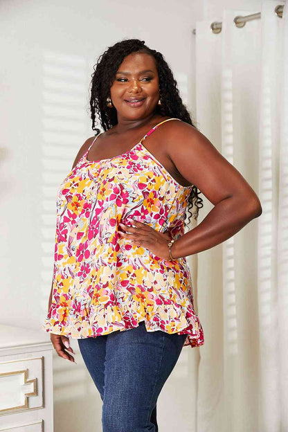 Double Take Floral Scoop Neck Ruffle Hem Cami, Also in Plus sizes-Trendsi-SatinBoutique