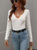 V-Neck Ribbed Knit Top Trendsi