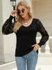 Lace Sleeve Ribbed Trim V-Neck Sweater Trendsi