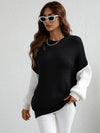 Two-Tone Rib-Knit Dropped Shoulder Sweater Trendsi