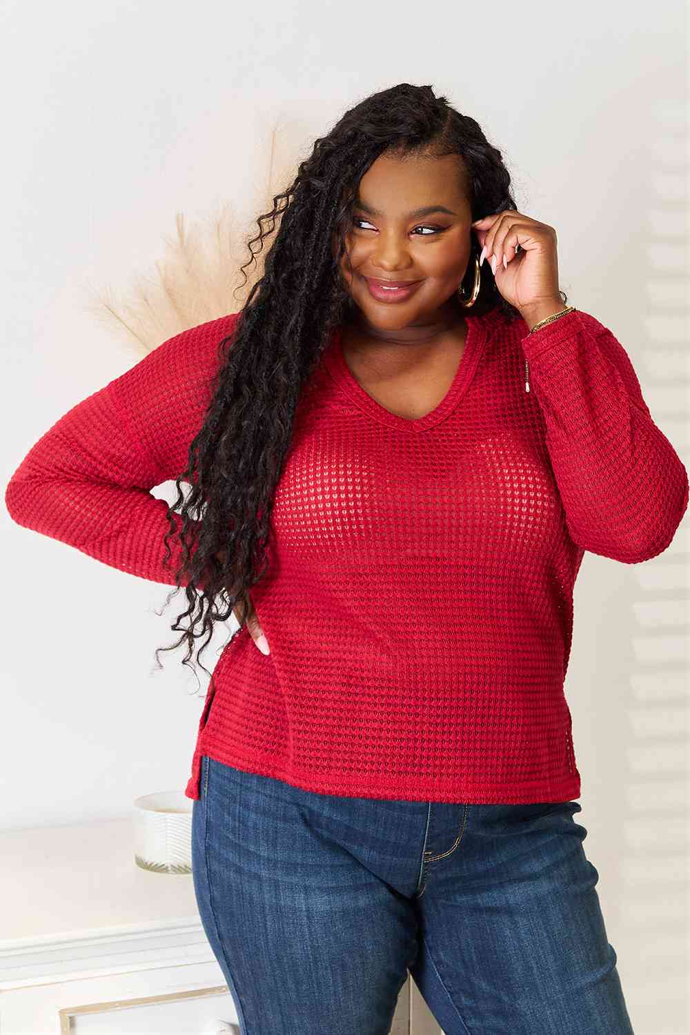 Culture Code Full Size Wide Notch Relax Top, Also in Plus sizes-Trendsi-Red-1XL-SatinBoutique