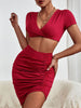 Twisted Deep V Cropped Top and Ruched Skirt Set Trendsi