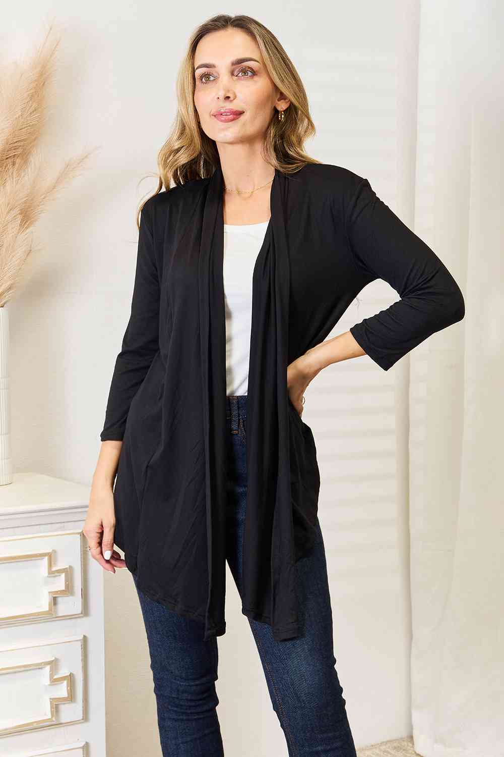 Culture Code Full Size Open Front Cardigan, Also Plus sizes-Trendsi-Black-S-SatinBoutique