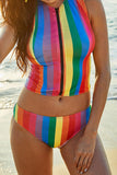Rainbow Striped Split Bikini Trendsi