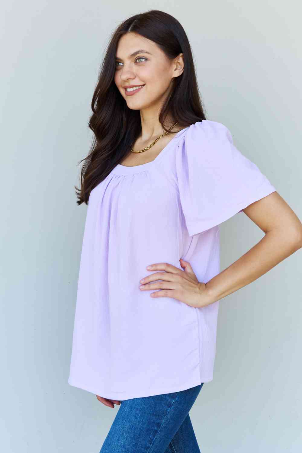 Ninexis Keep Me Close Square Neck Short Sleeve Blouse in Lavender-Trendsi-SatinBoutique