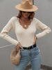 V-Neck Ribbed Knit Top Trendsi