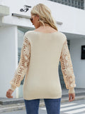 Lace Sleeve Ribbed Trim V-Neck Sweater Trendsi