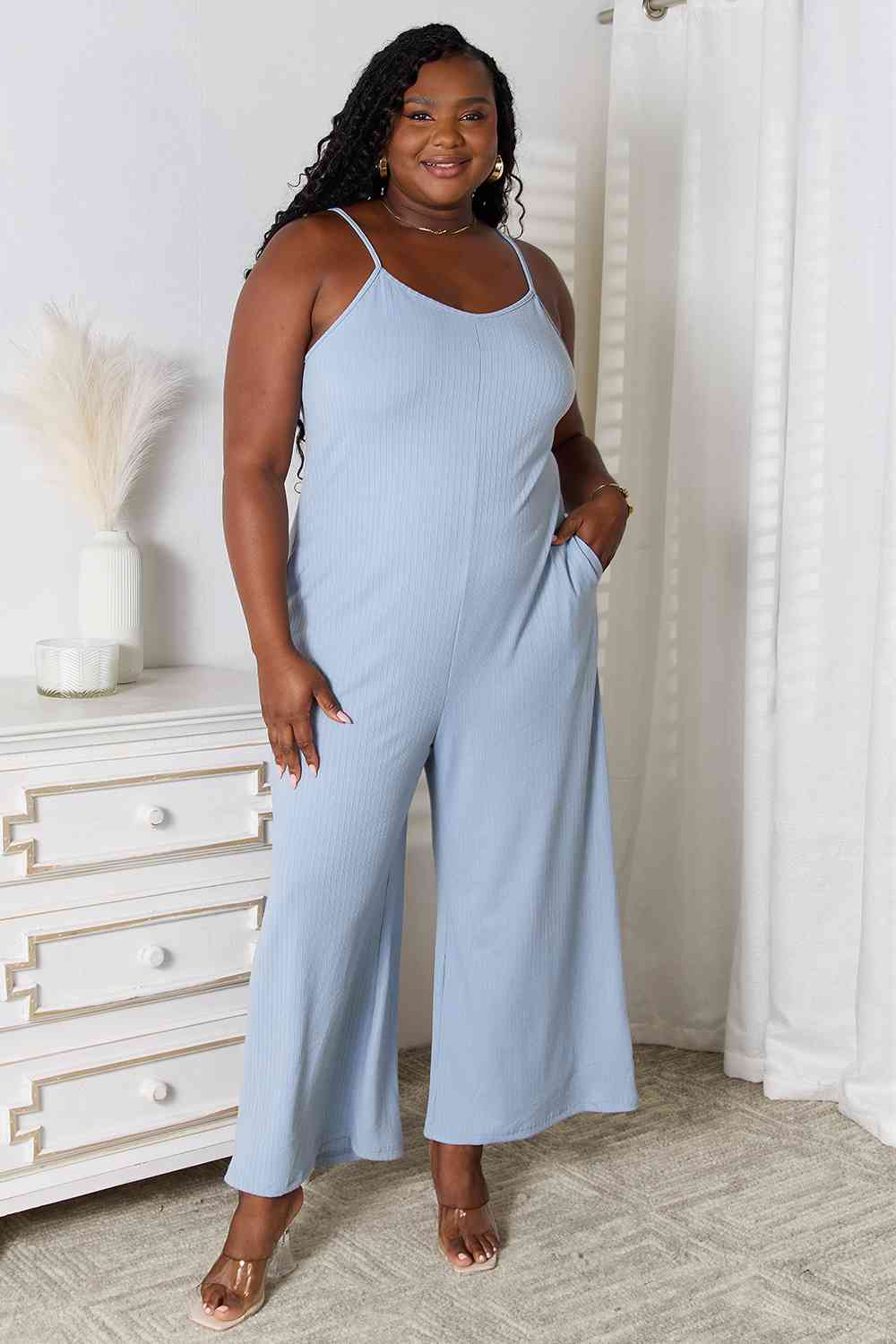 Basic Bae Full Size Spaghetti Strap V-Neck Jumpsuit-Trendsi-Misty Blue-2XL-SatinBoutique