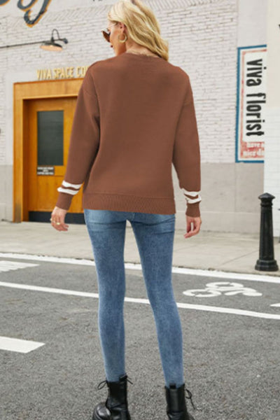 Graphic Round Neck Dropped Shoulder Sweater Trendsi