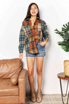 Double Take Plaid Curved Hem Shirt Jacket with Breast Pockets-Trendsi-SatinBoutique