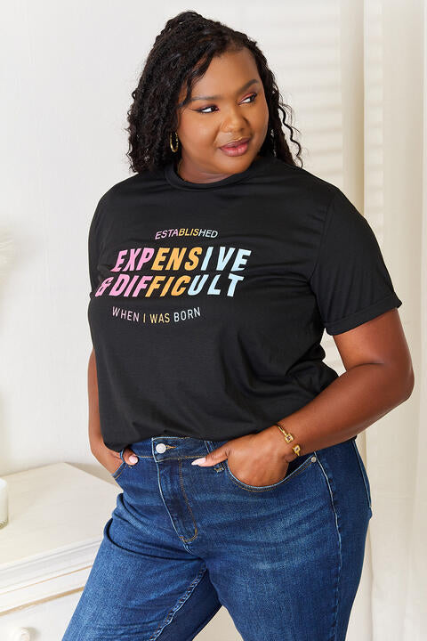 Simply Love Slogan Graphic Cuffed Sleeve T-Shirt, Also in Plus sizes-Trendsi-SatinBoutique