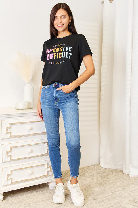 Simply Love Slogan Graphic Cuffed Sleeve T-Shirt, Also in Plus sizes-Trendsi-SatinBoutique