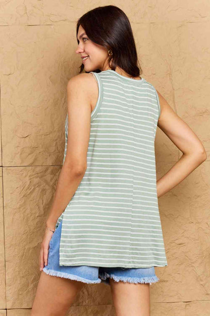 Doublju Full Size Striped Sleeveless V-Neck Top, Also Plus sizes-Trendsi-SatinBoutique