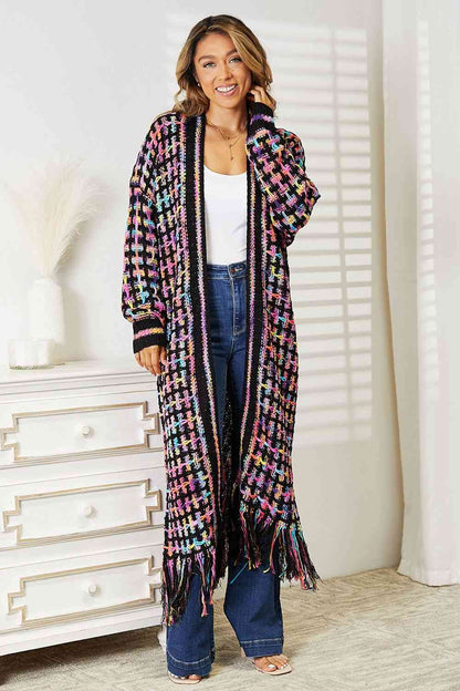 Double Take Full Size Multicolored Open Front Fringe Hem Cardigan. Also Plus sizes-Trendsi-Multicolor-S-SatinBoutique