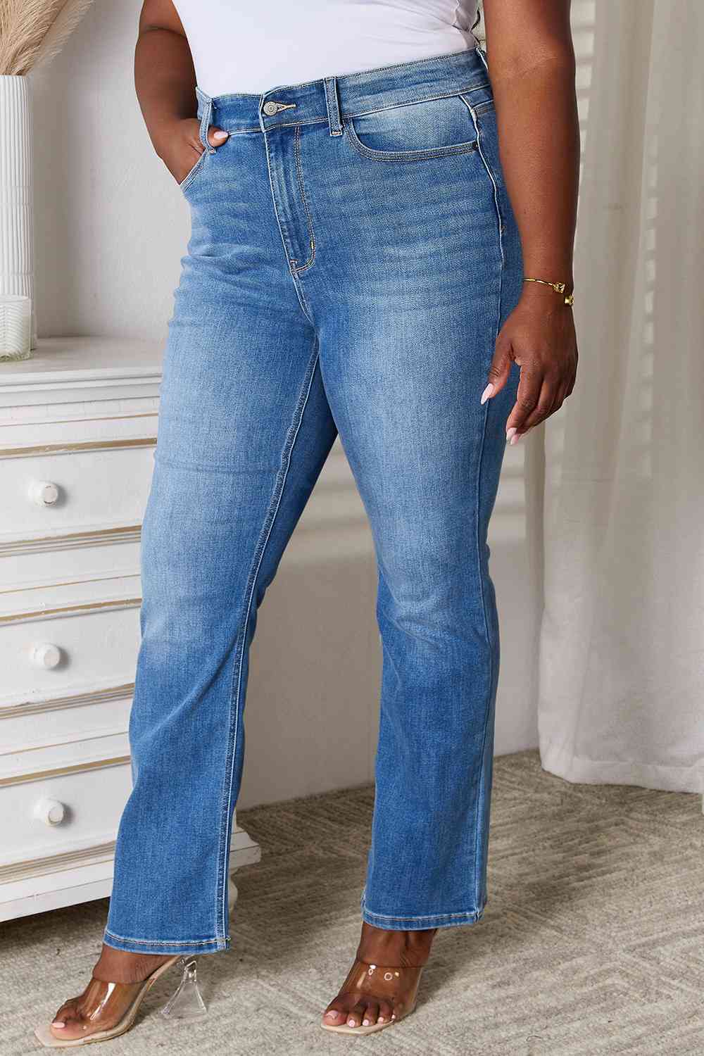 Judy Full Size Bootcut Jeans with Pockets in Medium Blue, Many sizes-Trendsi-SatinBoutique