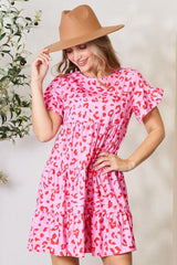 Double Take Short Flounce Sleeve Tiered Dress-Trendsi-Fuchsia Pink-S-SatinBoutique