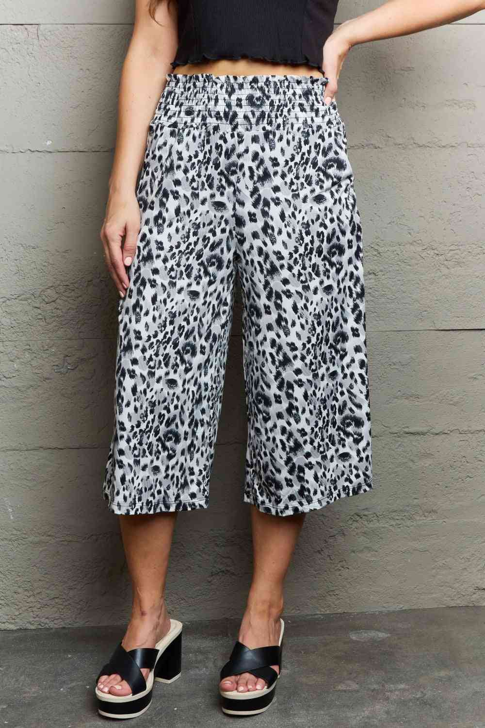 Ninexis Leopard High Waist Flowy Wide Leg Pants with Pockets-Trendsi-SatinBoutique