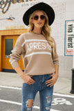 Graphic Round Neck Dropped Shoulder Sweater Trendsi