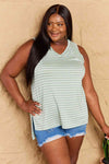 Doublju Full Size Striped Sleeveless V-Neck Top, Also Plus sizes-Trendsi-Light Green Stripe-1XL-SatinBoutique