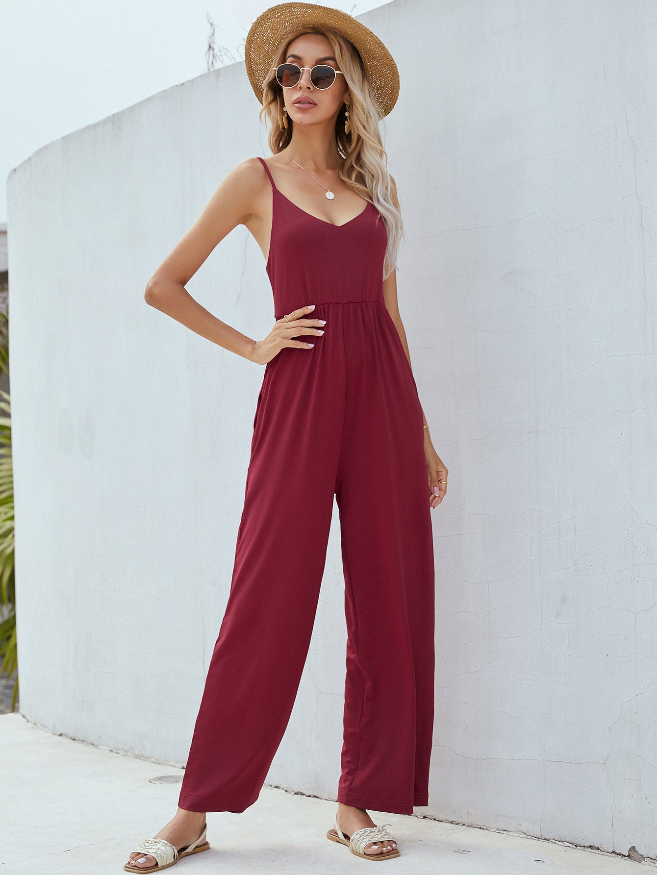 Adjustable Spaghetti Strap Jumpsuit with Pockets Trendsi