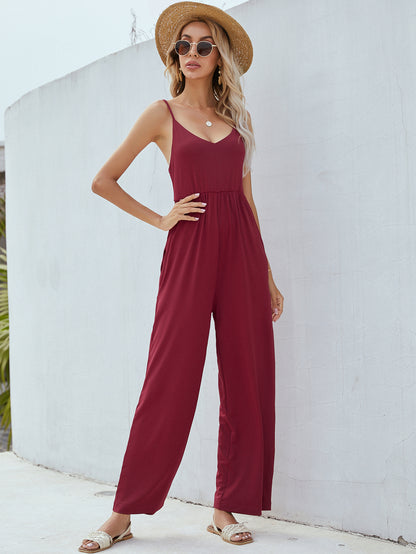 Adjustable Spaghetti Strap Jumpsuit with Pockets Trendsi