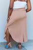 Doublju Comfort Princess Full Size High Waist Scoop Hem Maxi Skirt in Tan-Trendsi-SatinBoutique