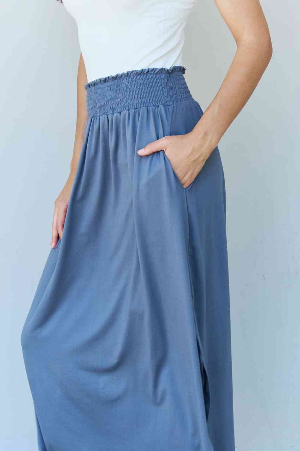 Doublju Comfort Princess Full Size High Waist Scoop Hem Maxi Skirt in Dusty Blue-Trendsi-SatinBoutique