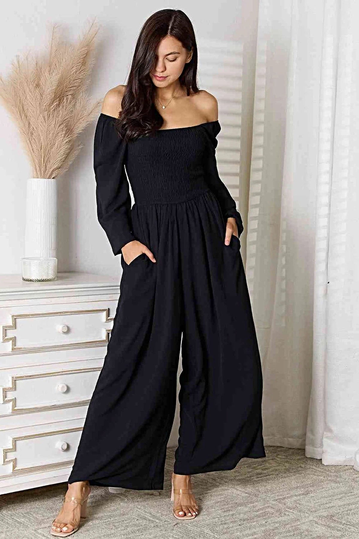 Double Take Square Neck Jumpsuit with Pockets -