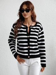 Striped Button Front Cardigan Trendsi