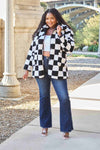 Double Take Full Size Checkered Button Front Coat with Pockets