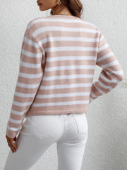 Striped Button Front Cardigan Trendsi