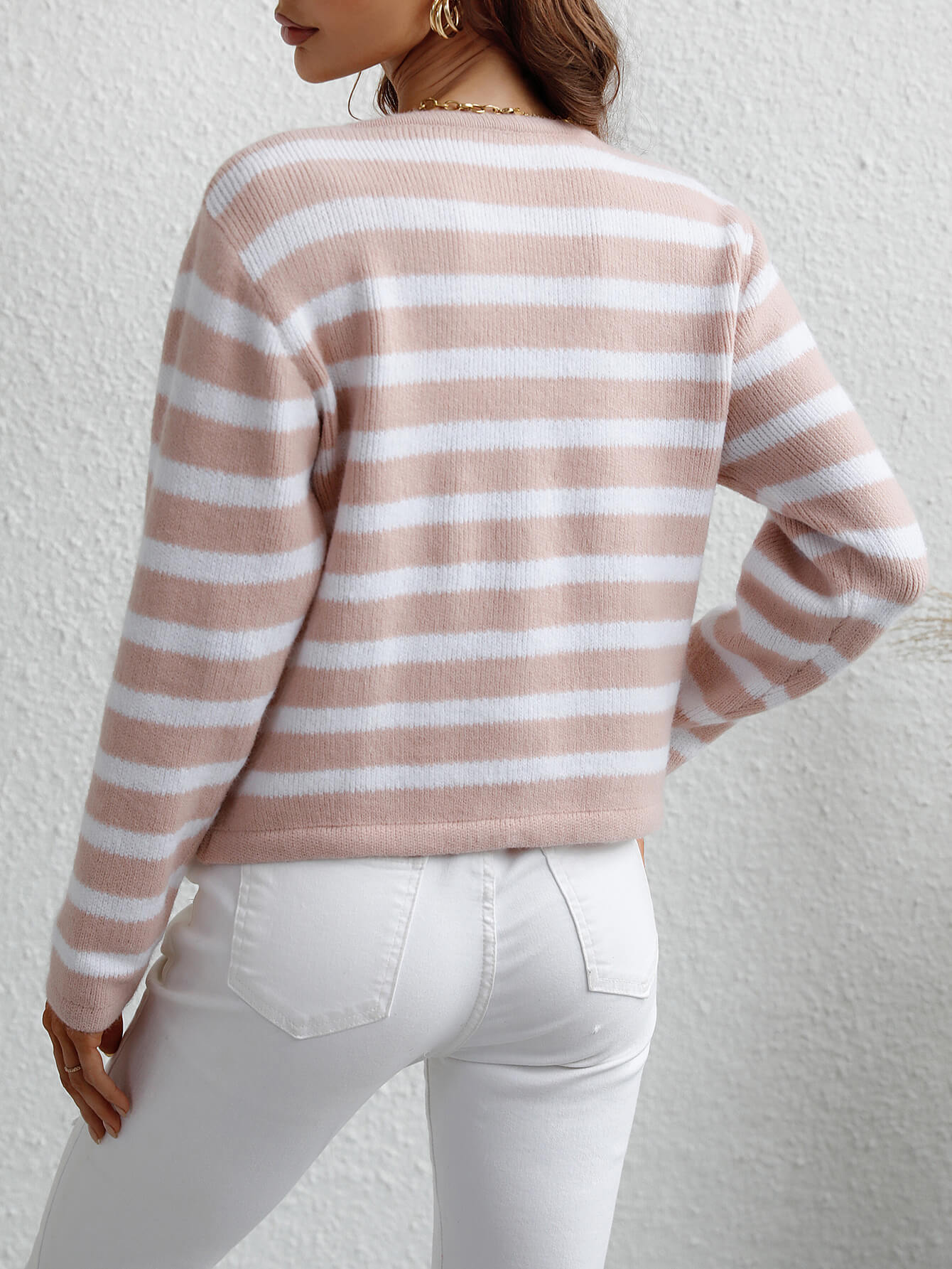Striped Button Front Cardigan Trendsi
