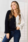 Woven Right Contrast Button-Front V-Neck Cardigan, Also in Plus sizes-Trendsi-Black-S-SatinBoutique