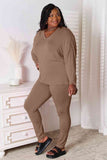 Basic Bae Full Size V-Neck Soft Rayon Long Sleeve Top and Pants Lounge Set-Trendsi-Taupe-S-SatinBoutique