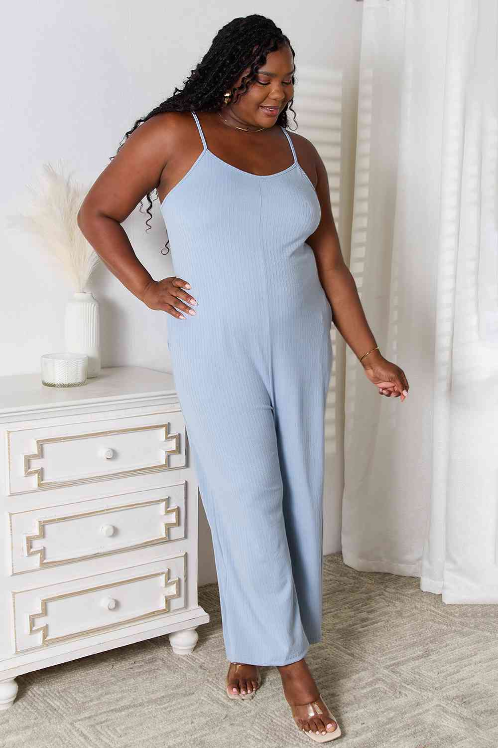 Basic Bae Full Size Spaghetti Strap V-Neck Jumpsuit-Trendsi-SatinBoutique