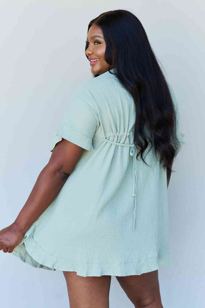 Ninexis Out Of Time Full Size Ruffle Hem Dress with Drawstring Waistband in Light Sage-Trendsi-SatinBoutique